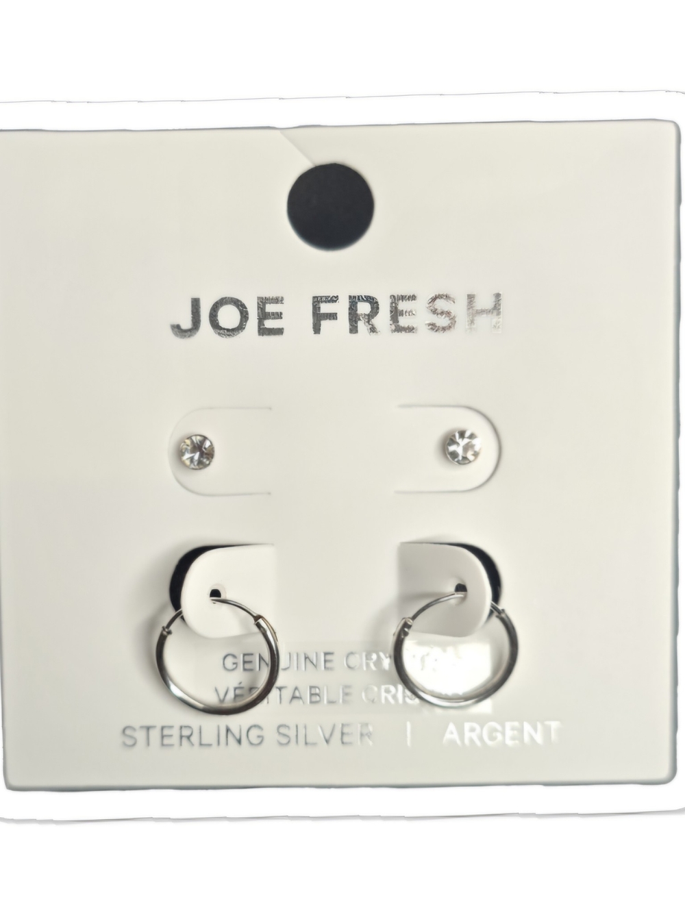 Joe Fresh Sterling Silver Hoop Earrings with Crystal Studs - Silver